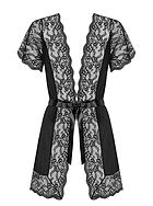 Elegant robe, satin bow, wide lace edge, short sleeves, flowers